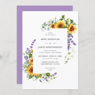 ラベンダーひまわり花フレーム結婚式招待状 招待状