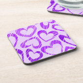ラベンダーよくはしゃぐ紫色かわいいスケッチハートパターン コースター (左側)
