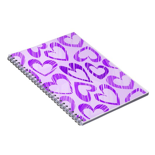 ラベンダーよくはしゃぐ紫色かわいいスケッチハートパターン ノートブック (右側)