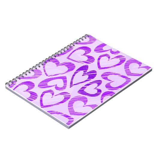 ラベンダーよくはしゃぐ紫色かわいいスケッチハートパターン ノートブック (左側)