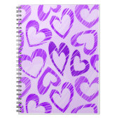 ラベンダーよくはしゃぐ紫色かわいいスケッチハートパターン ノートブック (正面)