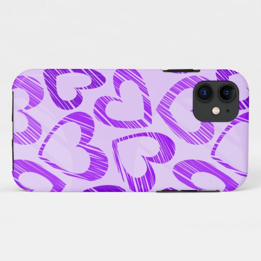 ラベンダーよくはしゃぐ紫色かわいいスケッチハートパターン Case-Mate iPhoneケース (裏面(横))