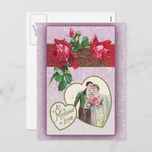 ラベンダーをテーマにしたビクトリアンバレンタインカード シーズンポストカード (正面/裏面)
