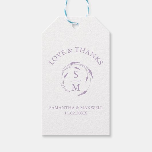 ラベンダーをテーマにしたメッセージカードモノグラムクレスト ギフトタグ (正面)