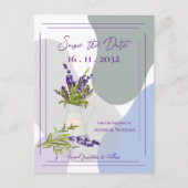 ラベンダーをテーマにした可愛かわいらしいフローラ結婚ズ 案内ポストカード (正面)