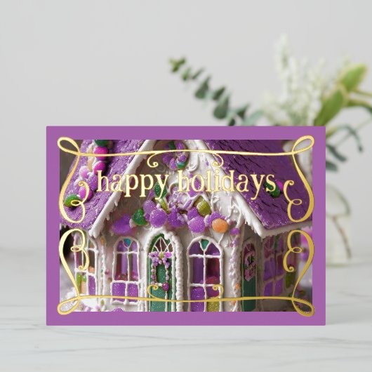 ラベンダーアイスティングガーブレッドハウスキャンディ 箔シーズンカード (立ち正面)