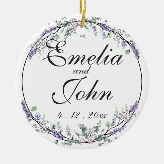 ラベンダーアイボリーバラ及びユーカリ セラミックオーナメント (正面)