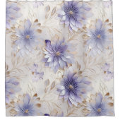 ラベンダーアイボリーパール金ゴールドフローラ シャワーカーテン (正面)