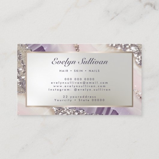 ラベンダーアイボリー銀グリッターマーブル名刺 名刺 (裏面)