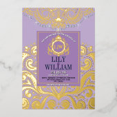 ラベンダーアエレガントトデコダイヤモンドモノグラム結婚ズ 箔招待状 (正面)