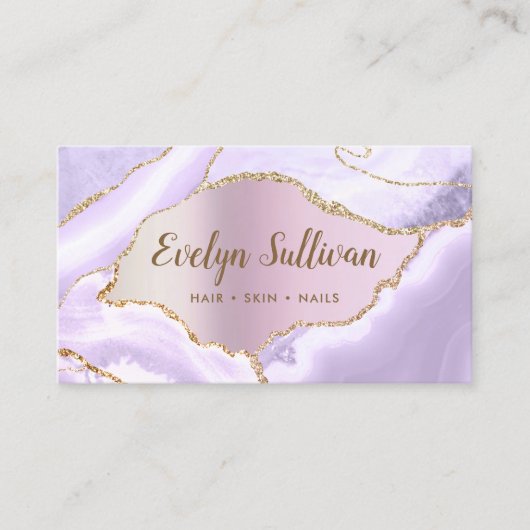 ラベンダーアゲテフェイクピアセントフォイルビジネスカード 名刺 (正面)