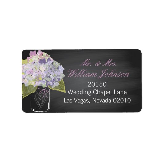 ラベンダーアジサイの瓶チョーク結婚ボードラベル ラベル (正面)