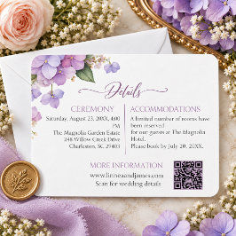 ラベンダーアジサイの結婚式詳細QRコード エンクロージャーカード