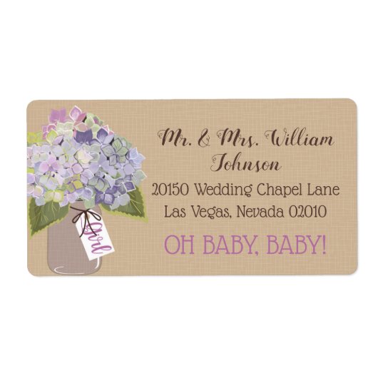 ラベンダーアジサイ花束ベビーシャワーラベル ラベル (正面)