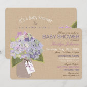 ラベンダーアジサイMason Jarベビー素朴シャワー 招待状 (正面/裏面)