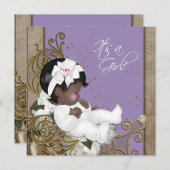 ラベンダーアフリカンアメリカン赤ちゃんガールシャワー 招待状 (正面/裏面)