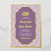 ラベンダーアラベスクパター結婚ン金ゴールド 箔招待状 (正面)