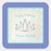 ラベンダーアンドアクアプリンセスティアラバースデーパーティー スクエアシール (正面)