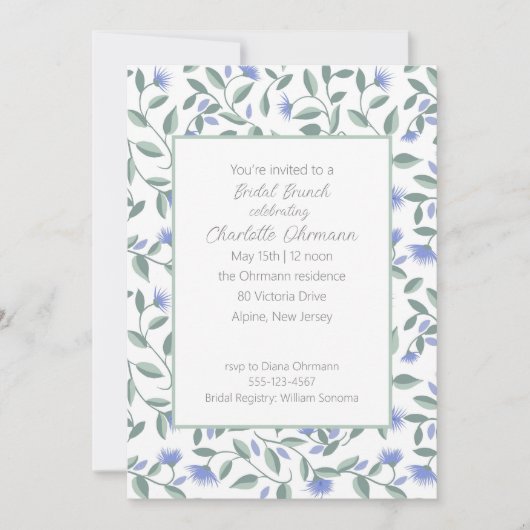 ラベンダーアンドセージグリーンフローラブライダルシャワー 招待状 (正面)