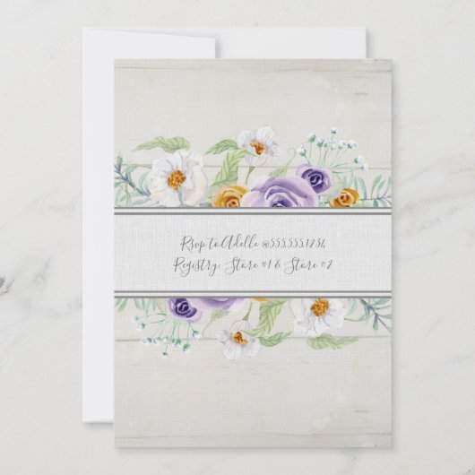 ラベンダーアンバーバラフローラベビーシャワーウッドボード 招待状 (裏面)