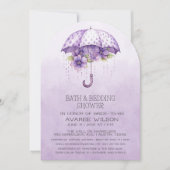 ラベンダーアンブレラとフラワーズブライダルシャワー 招待状 (正面)