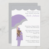 ラベンダーアンブレラベビーシャワー招待状 招待状 (正面/裏面)