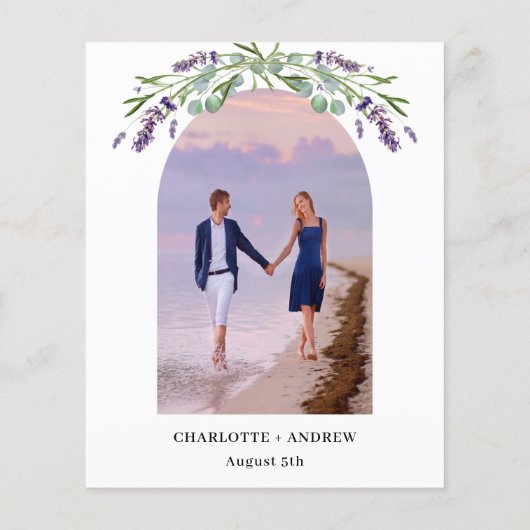 ラベンダーアーチフォトバジェット結婚式招待状 (裏面)