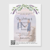 ラベンダーアーチフォト花模様QR RSVPラグジュアリー結婚ズ マグネット招待状 (正面)