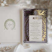 ラベンダーアールヌーボーメニューカードミュシャヴィンテージデコ 箔招待状