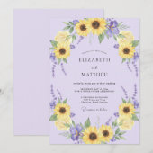 ラベンダーイエローのひまわりが咲き誇るウェディング 招待状 (正面/裏面)