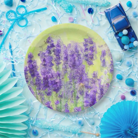 ラベンダーイエローウォーター色フローラ ペーパープレート (パーティー)