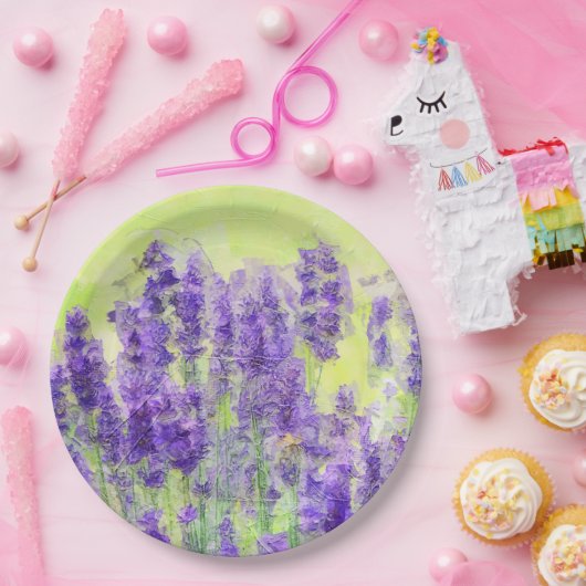 ラベンダーイエローウォーター色フローラ ペーパープレート (パーティー)