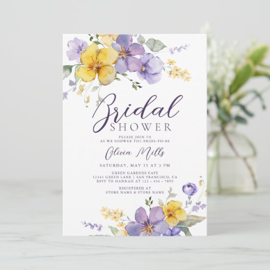 ラベンダーイエローダスティパープルフローラブライダルシャワー 招待状 (スタンド正面)