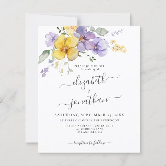 ラベンダーイエローパープルバジェット結婚式招待状 (正面)