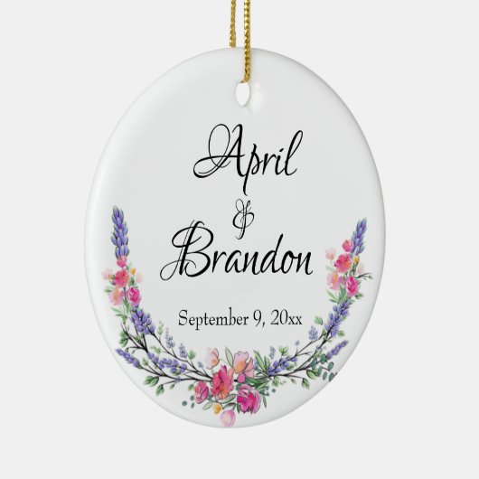 ラベンダーイエローピンクのバラとユーカリ セラミックオーナメント (右)