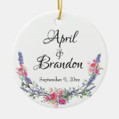 ラベンダーイエローピンクのバラとユーカリ セラミックオーナメント (正面)