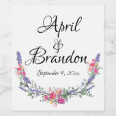 ラベンダーイエローピンクのバラユーカリの花束 ワインラベル (シングルラベル)