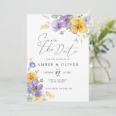 ラベンダーイエローフローラ保存日付招待状 招待状 (スタンド正面)