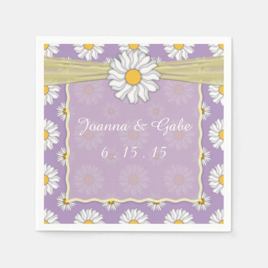 ラベンダーイエローホワイトデイジーフローラ結婚ズナプキンス スタンダードカクテルナプキン (正面)