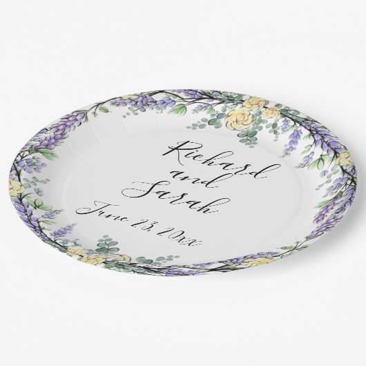 ラベンダーイエローローズとユーカリ  ペーパープレート (アングル)