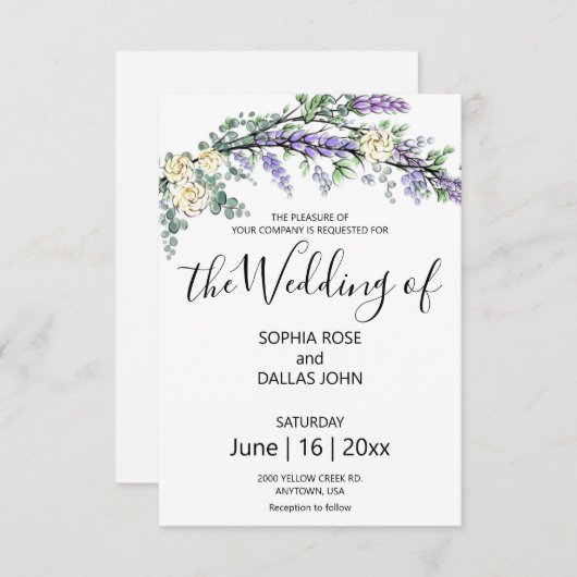 ラベンダーイエローローズユーカリエレガントフローラ 招待状 (正面/裏面)