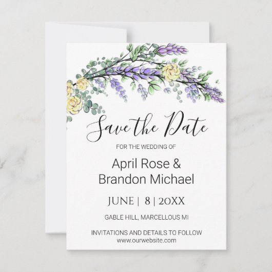 ラベンダーイエローローズユーカリ セーブ・ザ・デート (正面)