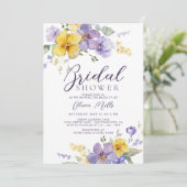 ラベンダーイエロー薄紫パープルフローラブライダルシャワー 招待状 (スタンド正面)