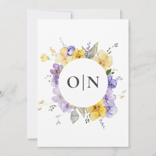 ラベンダーイエロー薄紫フローラモノグラム結婚ズ 招待状 (裏面)