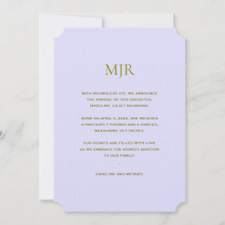 ラベンダーイニシャルガール誕生 案内状