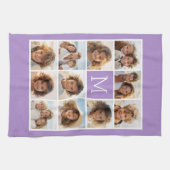 ラベンダーインスタグラム写真コラージュカスタムモノグラム キッチンタオル (横)