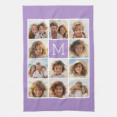 ラベンダーインスタグラム写真コラージュカスタムモノグラム キッチンタオル (縦)