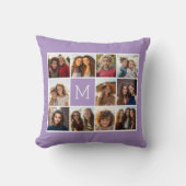 ラベンダーインスタグラム写真コラージュカスタムモノグラム クッション (正面)