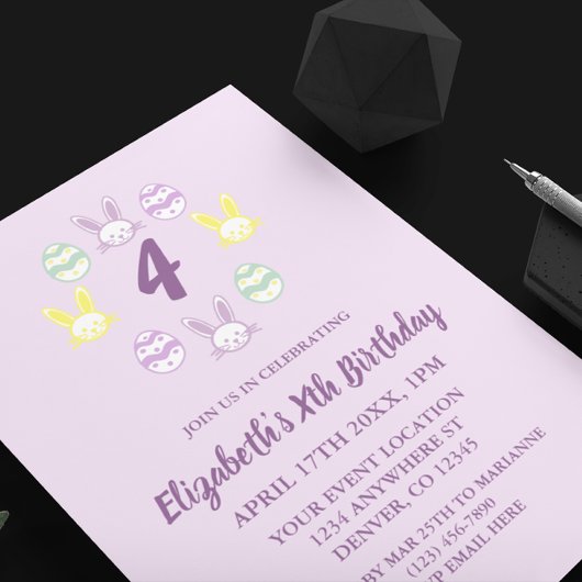 ラベンダーイースター4歳の誕生日 招待状