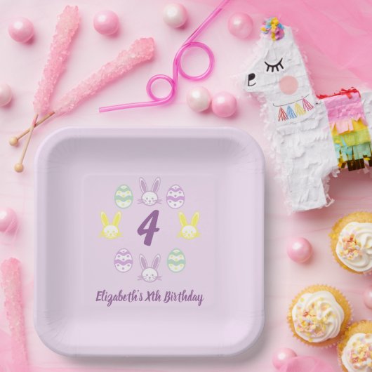 ラベンダーイースター4th誕生日 ペーパープレート (パーティー)